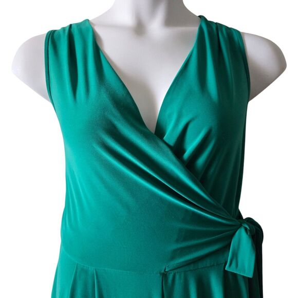 Emma & Michele Green Jersey Knit Faux Wrap Romper • Sleeveless • Fits 1X 14/16 - Picture 3 of 10